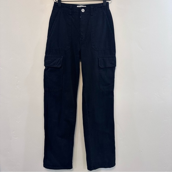ZARA black pants Womens Size 0 High Rise Straight Leg Cargo Pocket Pants Baggy - Picture 2 of 9